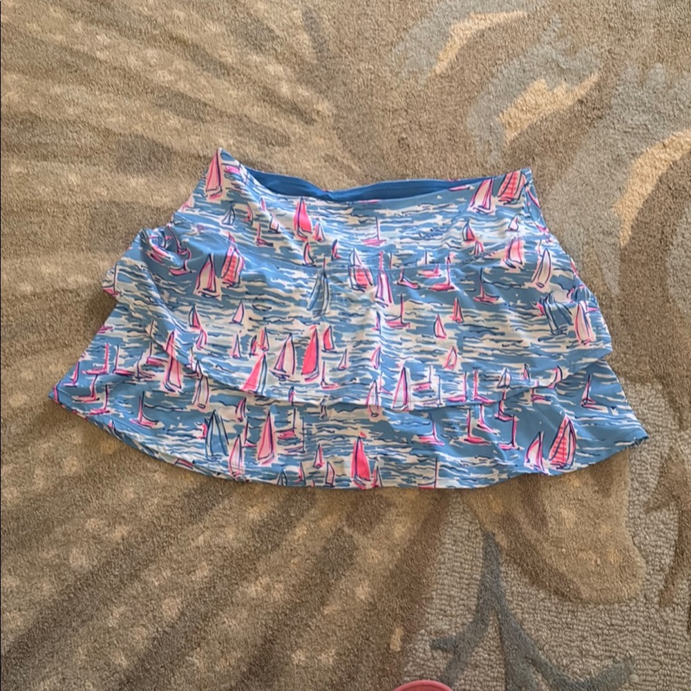 Lilly Pulitzer Blue and Pink Skort with Playful Flounce